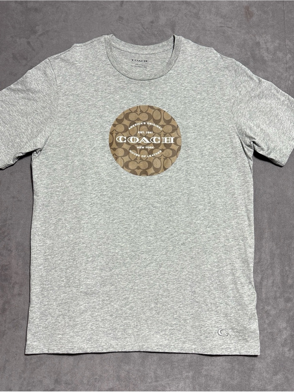 Coach Signature Monogram Shirt Mens Large Gray Brown Logo Designer Cotton